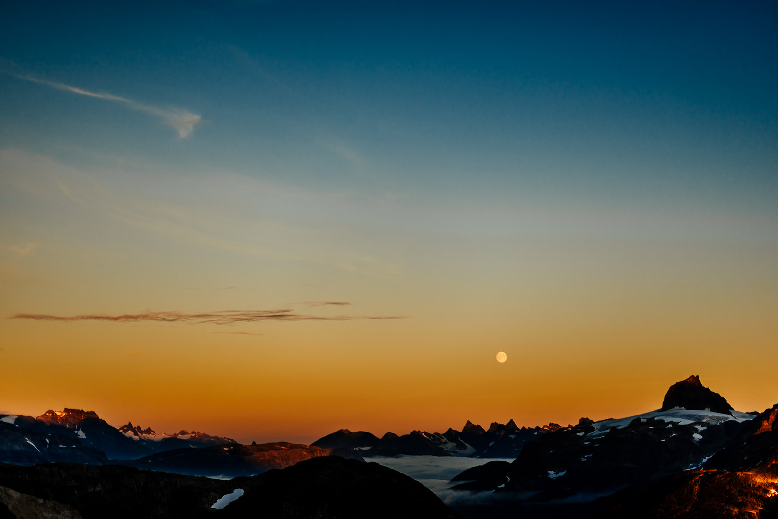 colourful sunet over mountain range on Greenland