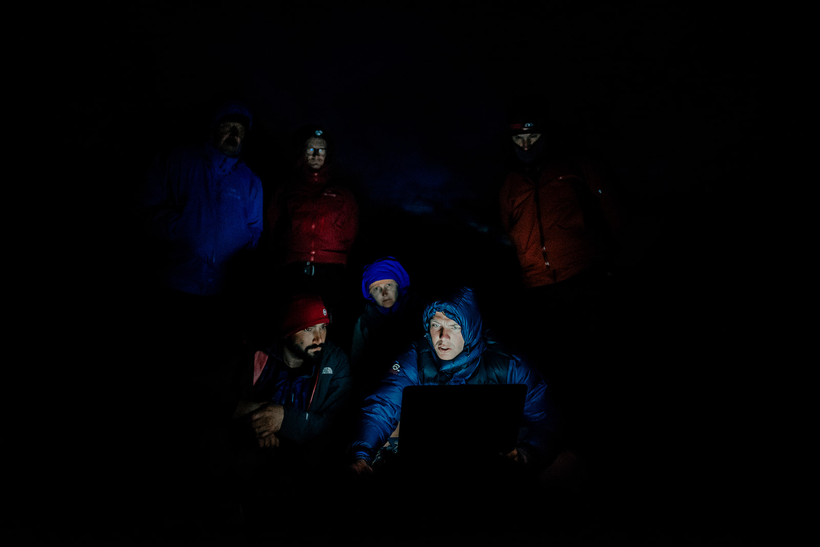 guide explaining route in the dark on Greenland