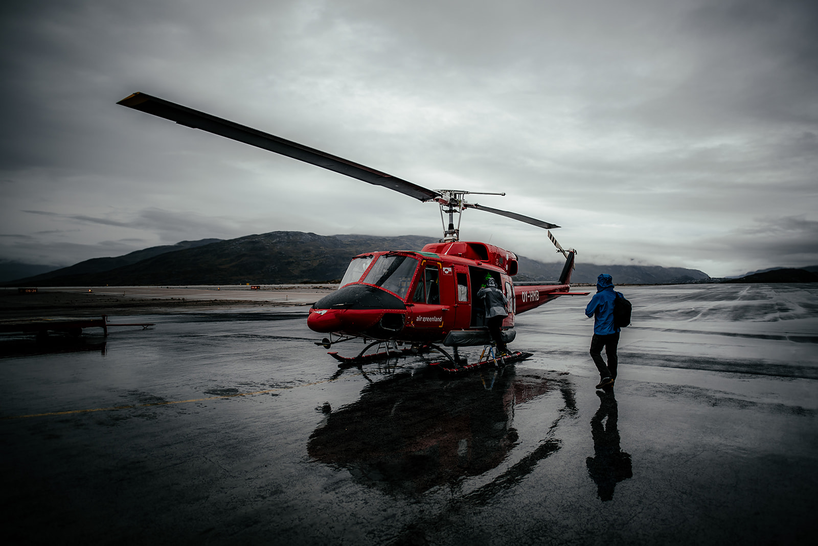 helicopter boarding passengers on Greenland