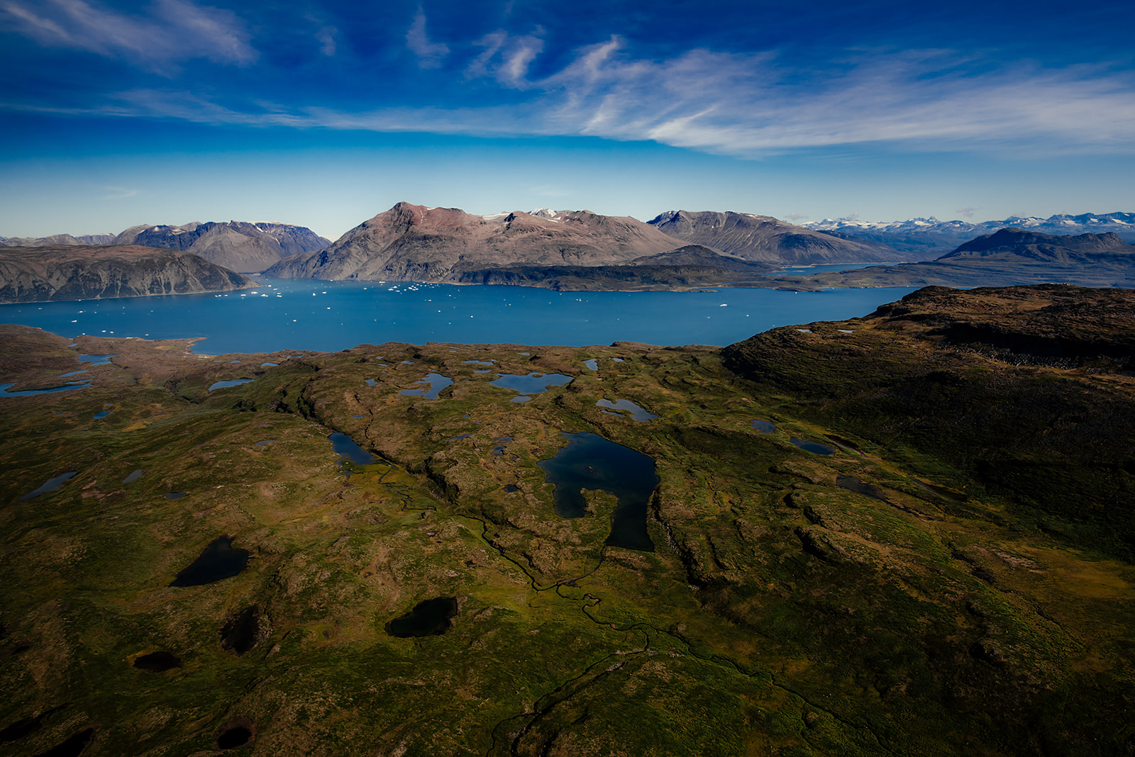lakes on a plateau on Greenland