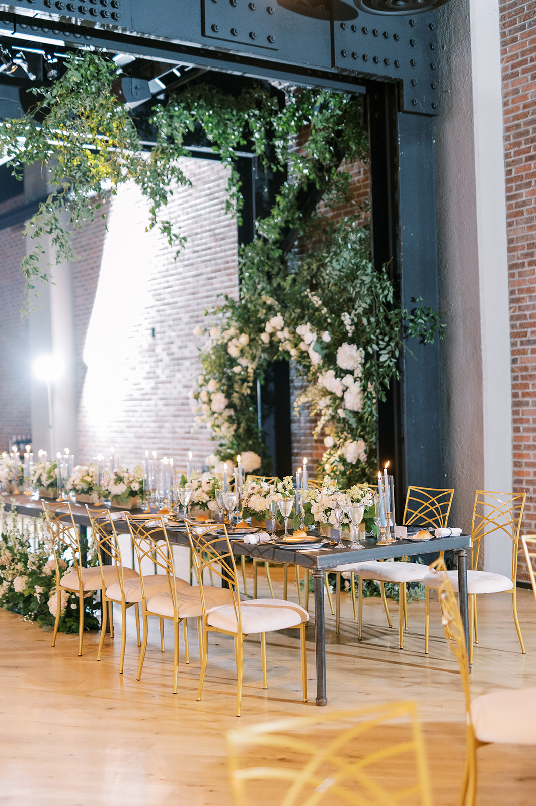 Modern industrial reception room for Secret Urban Garden Wedding at Philadelphia’s Fitler Club