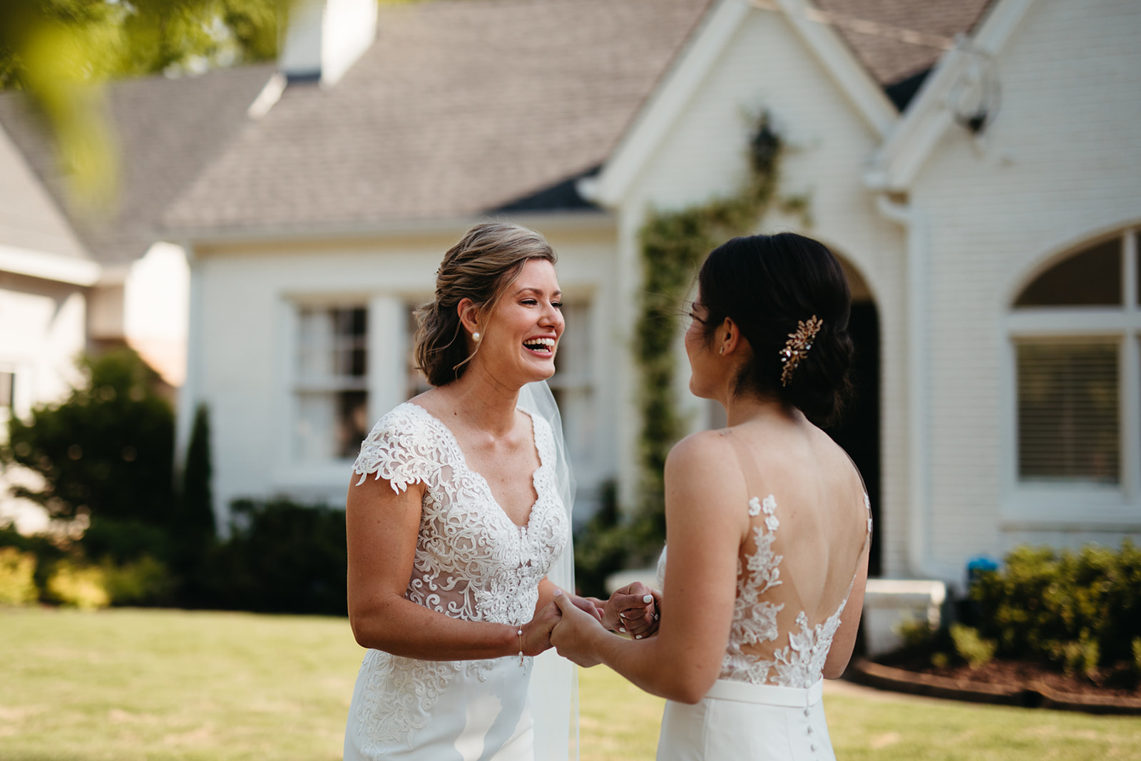 Lesbian couple has their first look on wedding day