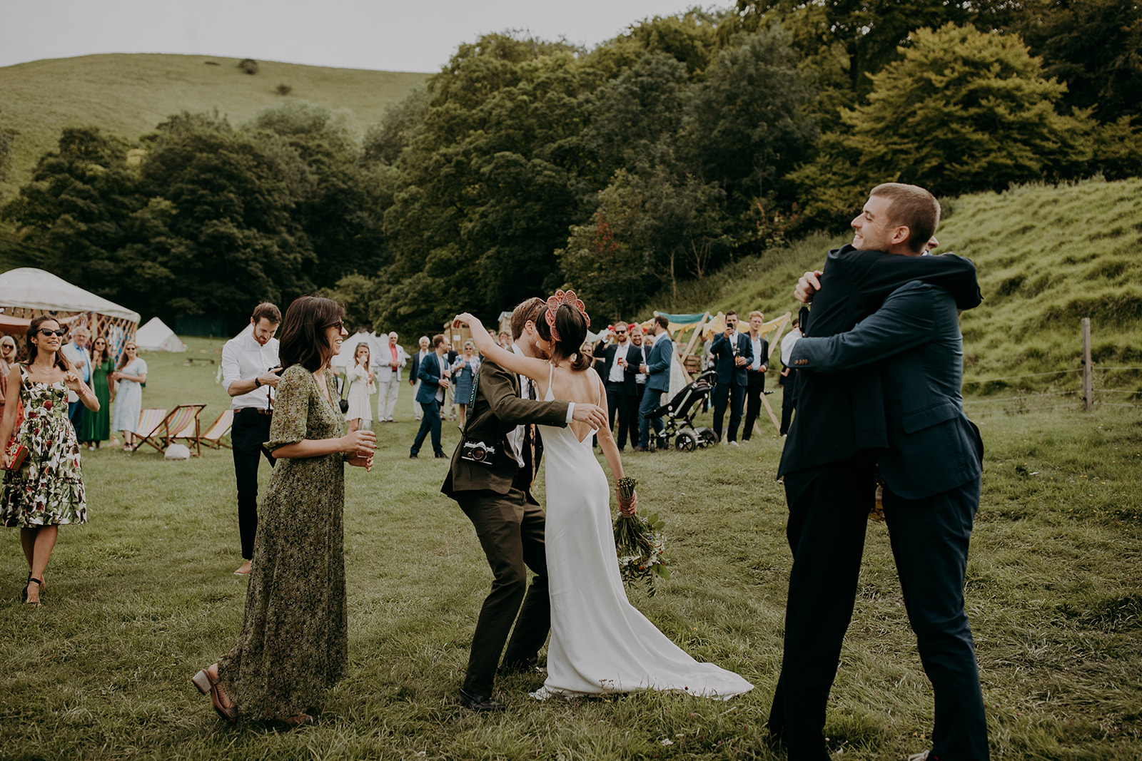 Firle Yurts festival wedding with bride in charlie brear dress