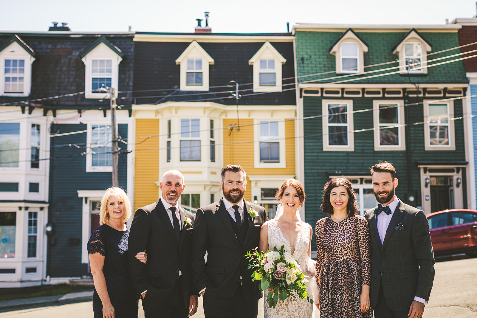 Wedding party in front of Jelly Bean row in downtown St. John's