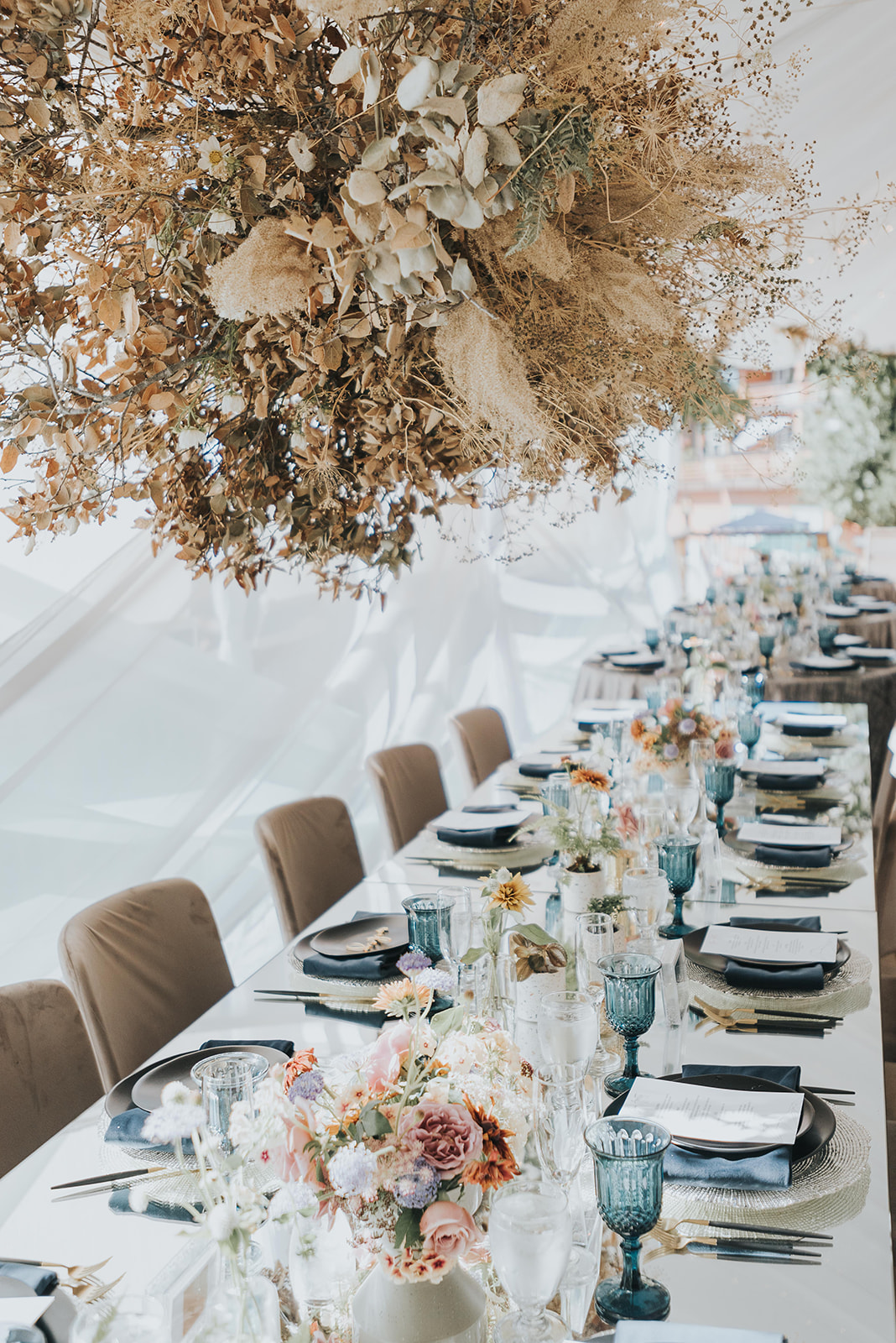 wedding at The Pines at Bass Lake Wedding with stunning dried florals