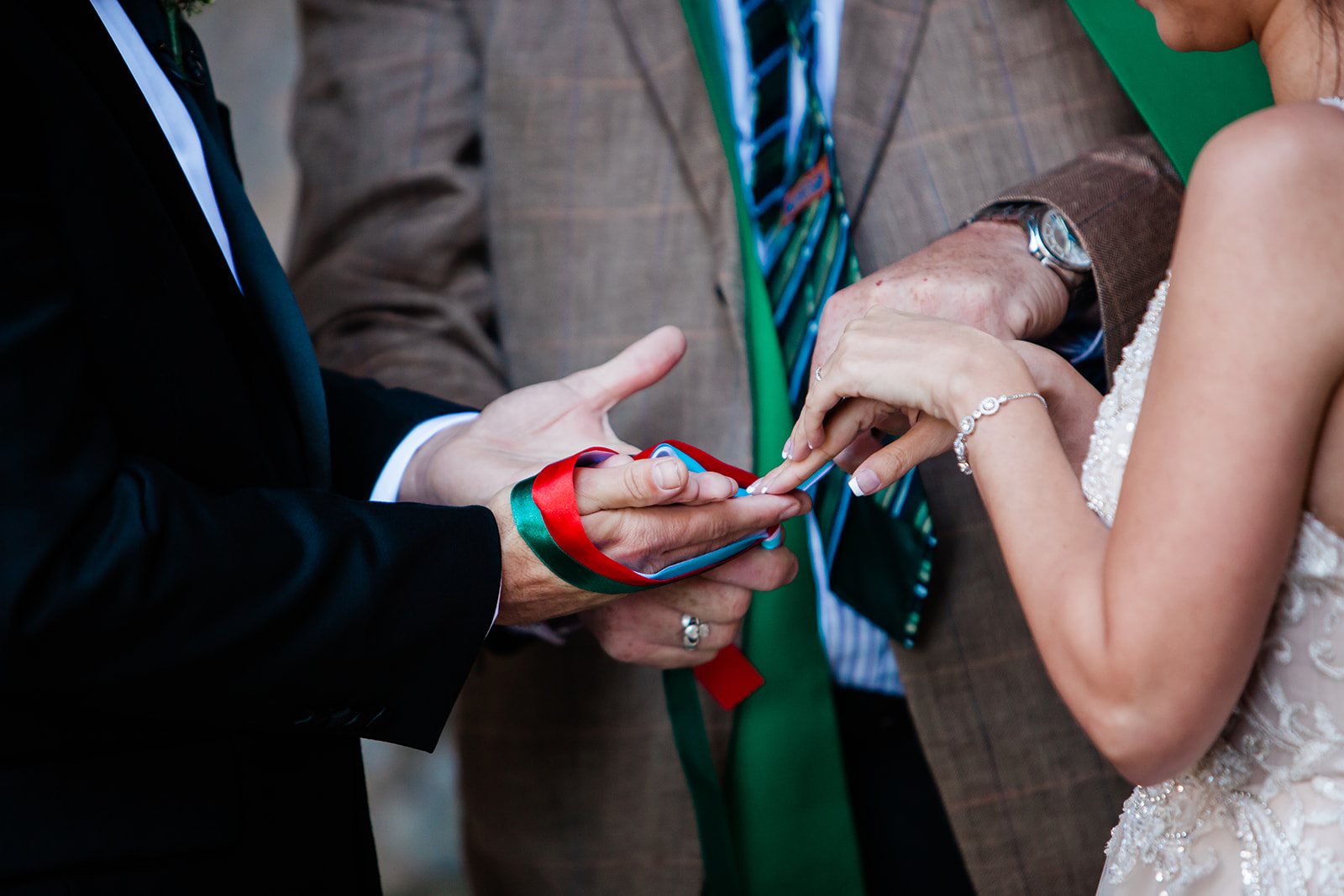 Handfasting ceremony during elopement