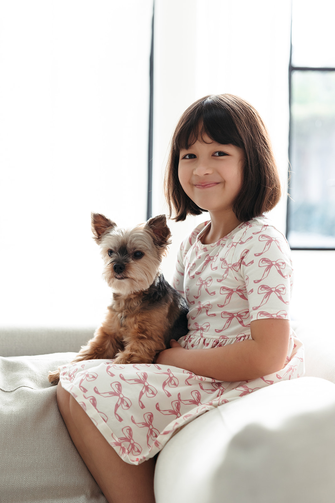 Big sister and her dog during professional photoshoot