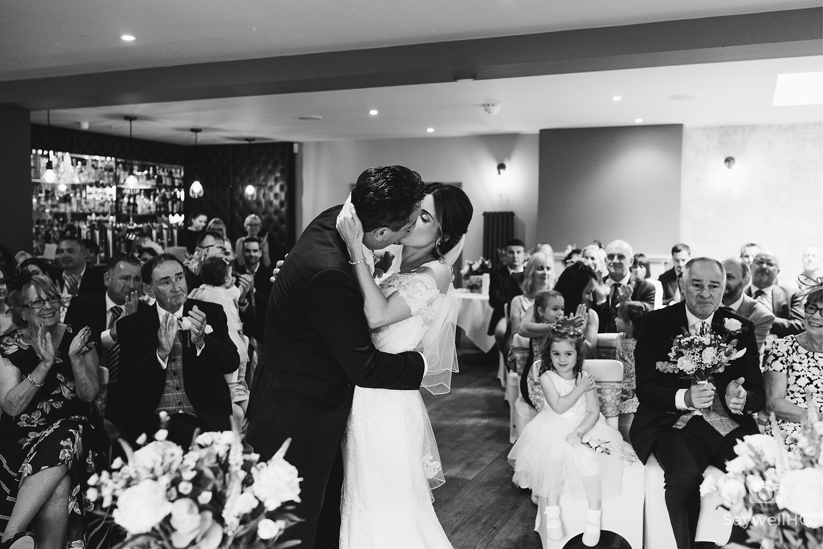 The Chequers Inn Wedding Photography - bride and groom kissed during their wedding ceremony