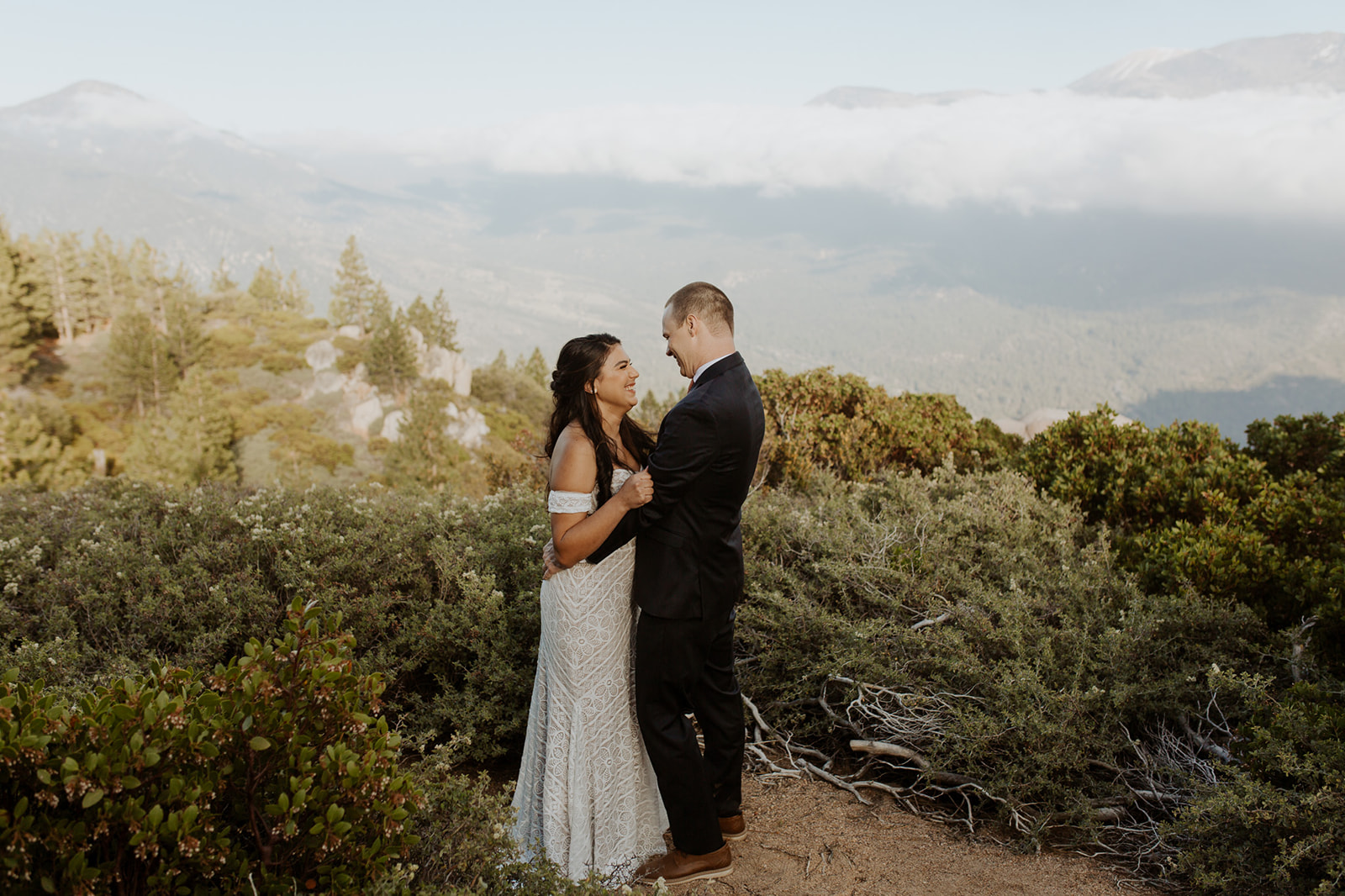 couple gets married at big bear lake elopement