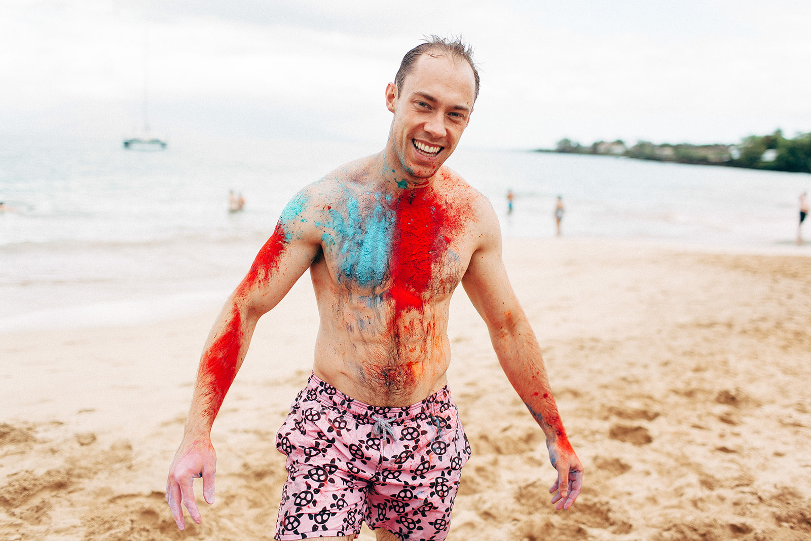 Holi fight at the beach in maui 
