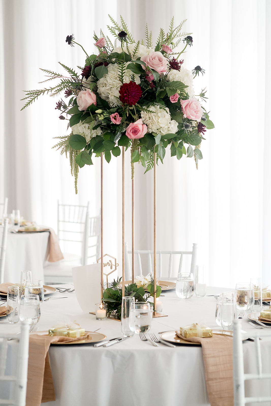belle mer wedding reception table florals