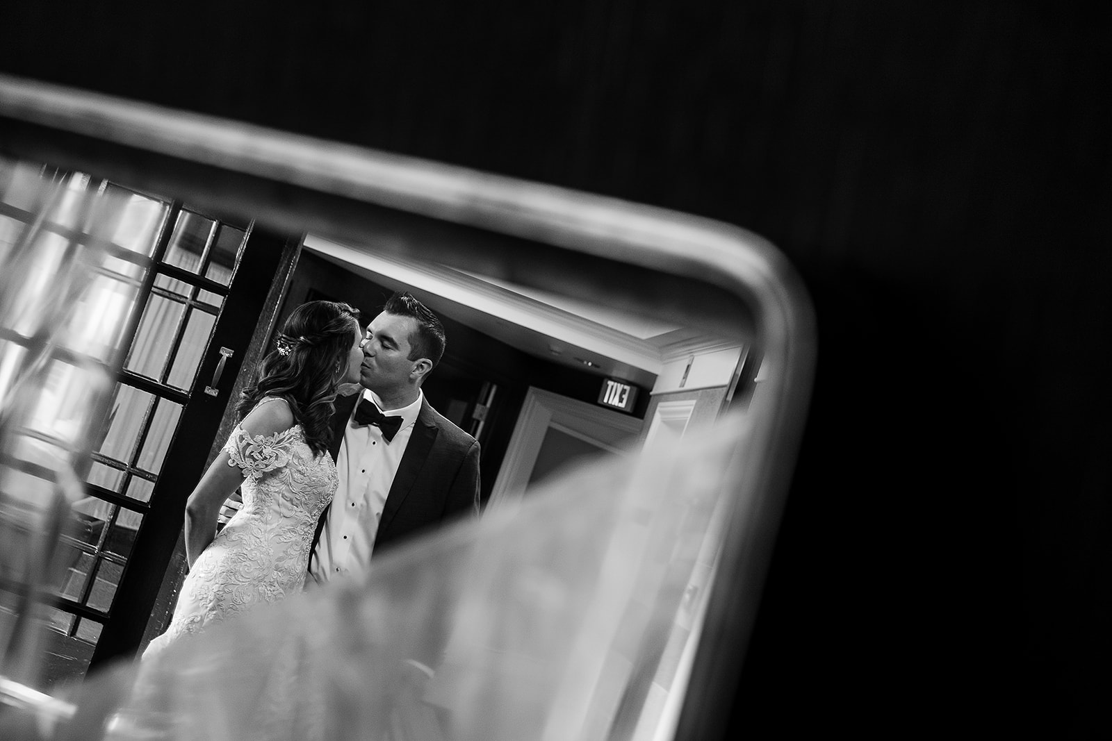 bride and groom mirror portrait at Graduate hotel in Providence Rhode Island 