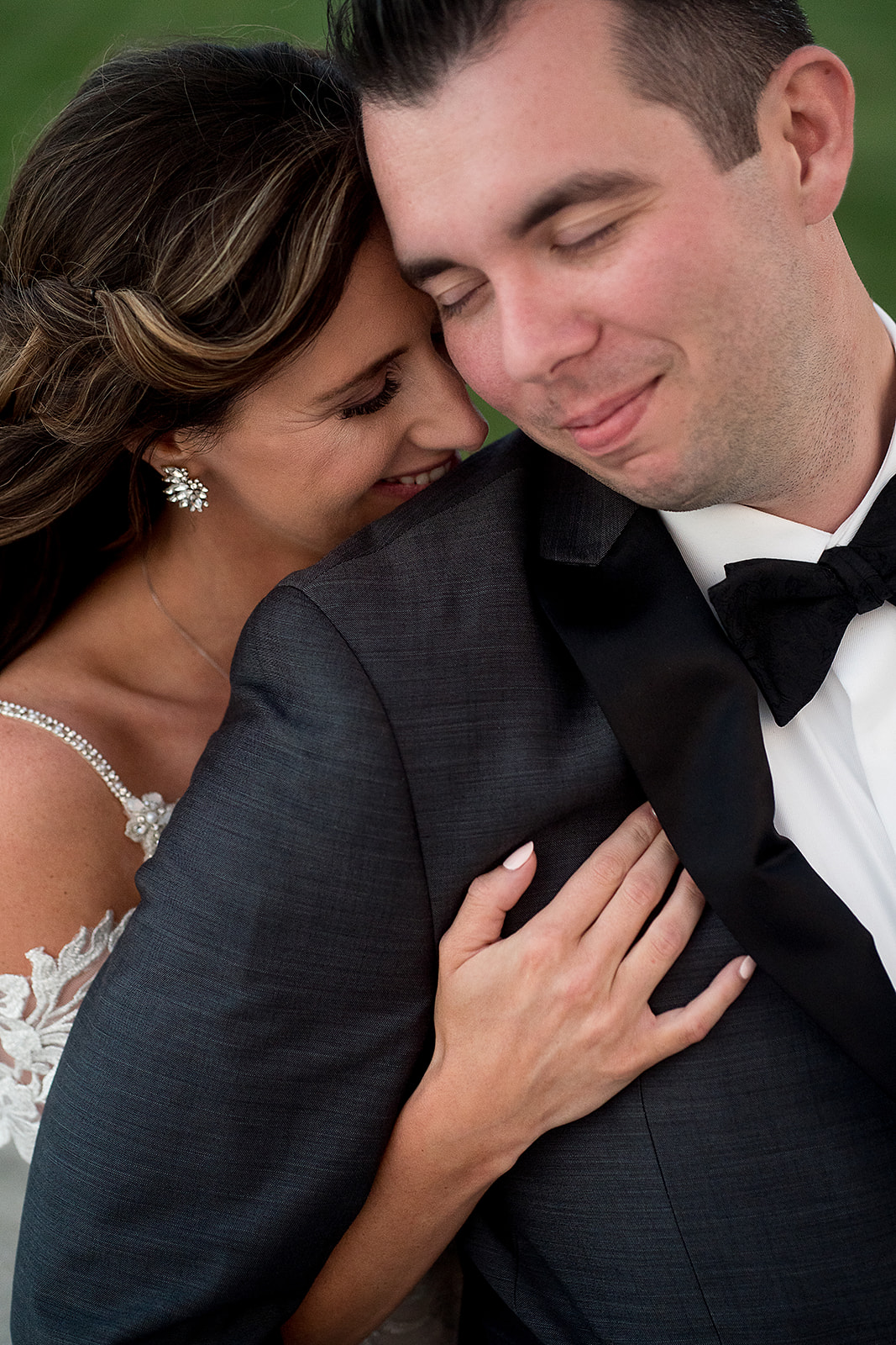 close up portrait of bride and groom at Belle Mer in Newport Rhode Island