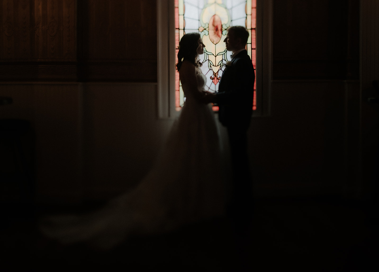 stained glass window wedding photo