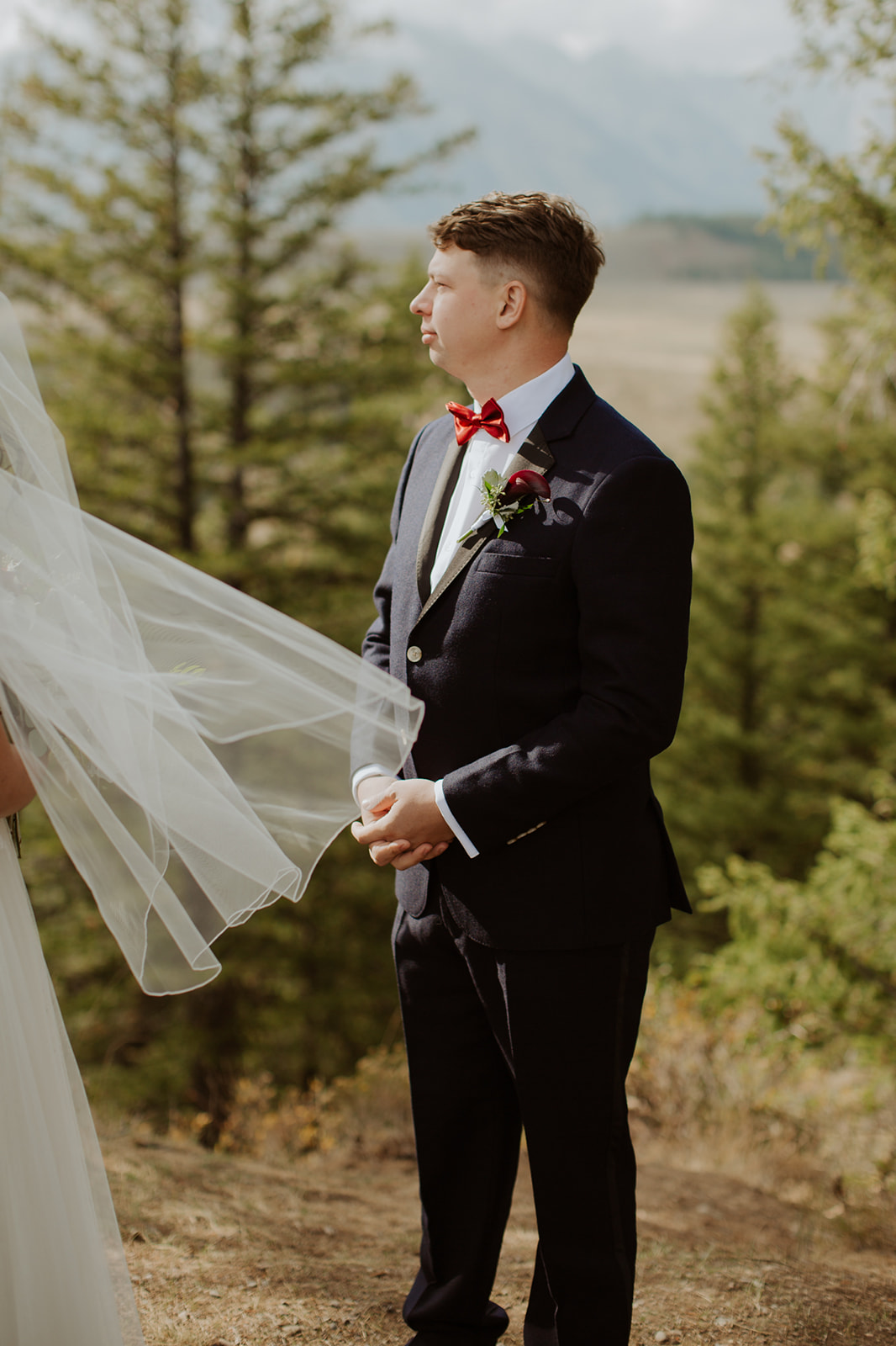 couple gets married at cloudy Grand Tetons elopement