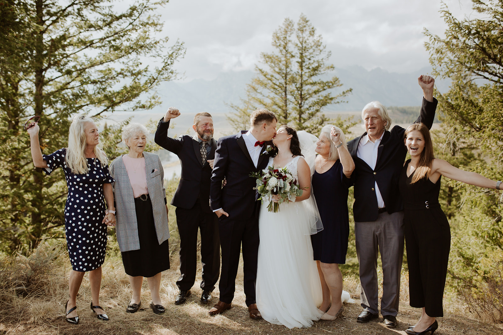 couple gets married at cloudy Grand Tetons elopement
