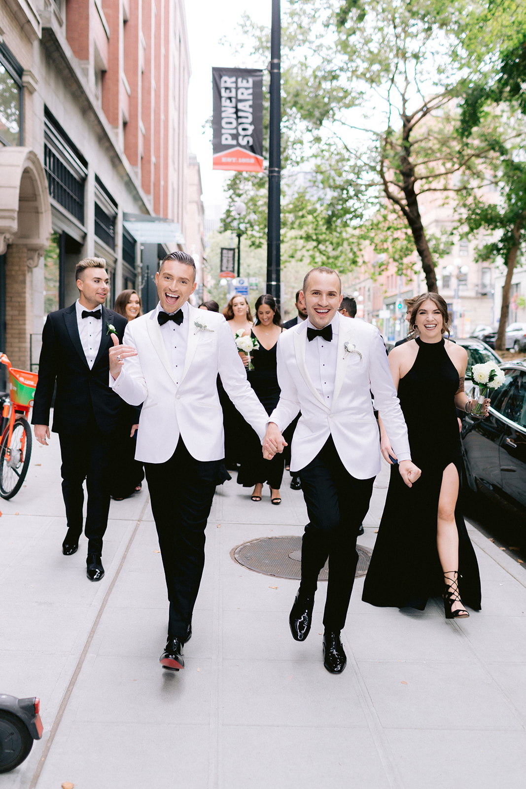 grooms with groom party Gay Seattle wedding