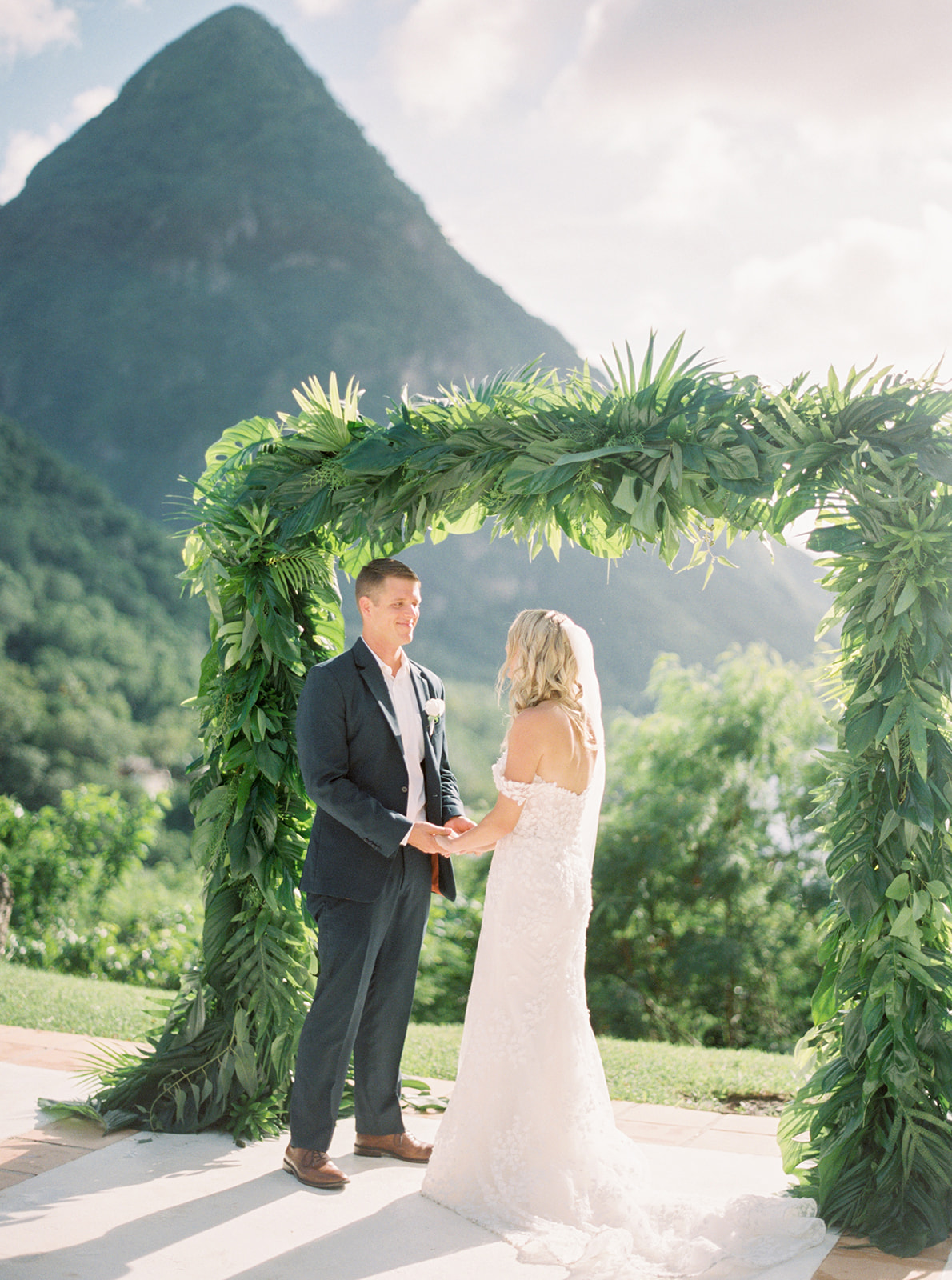 The private sunset deck provides an ideal wedding ceremony location with views of the Pitons at Sugar Beach Viceroy