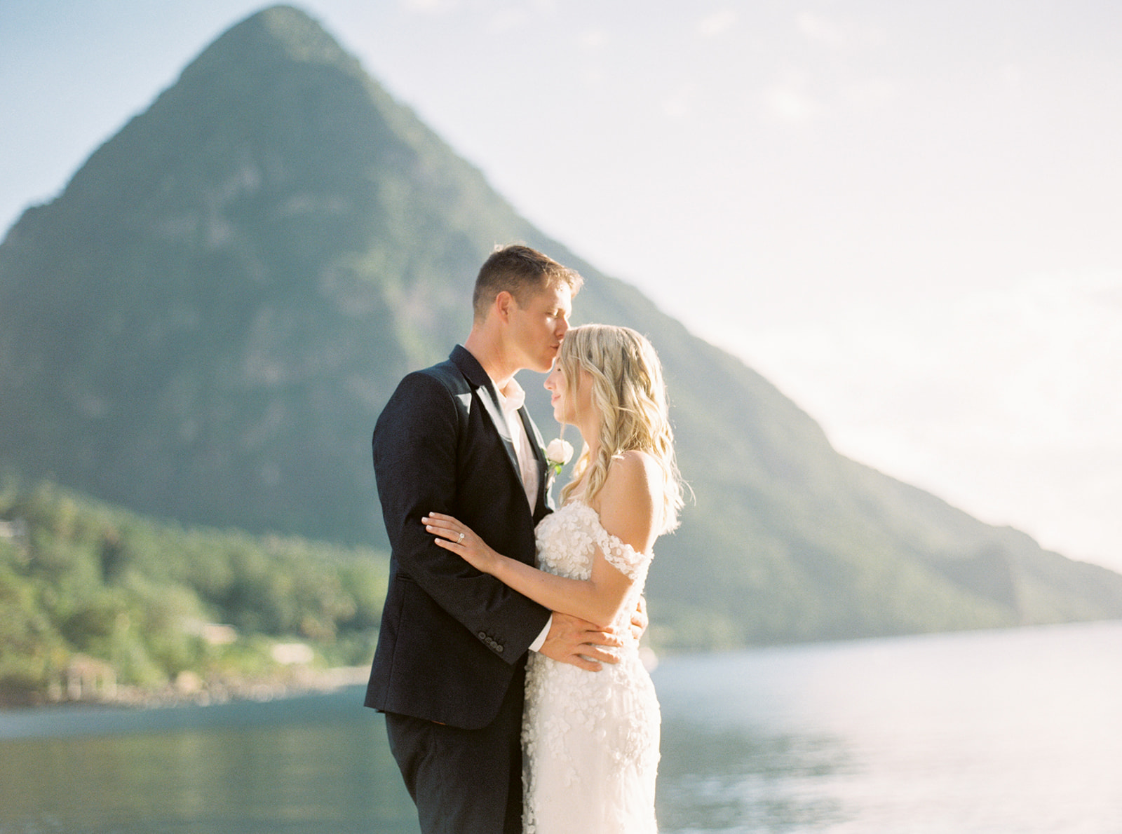 bride and groom photos after wedding ceremony at Sugar Beach St. Lucia