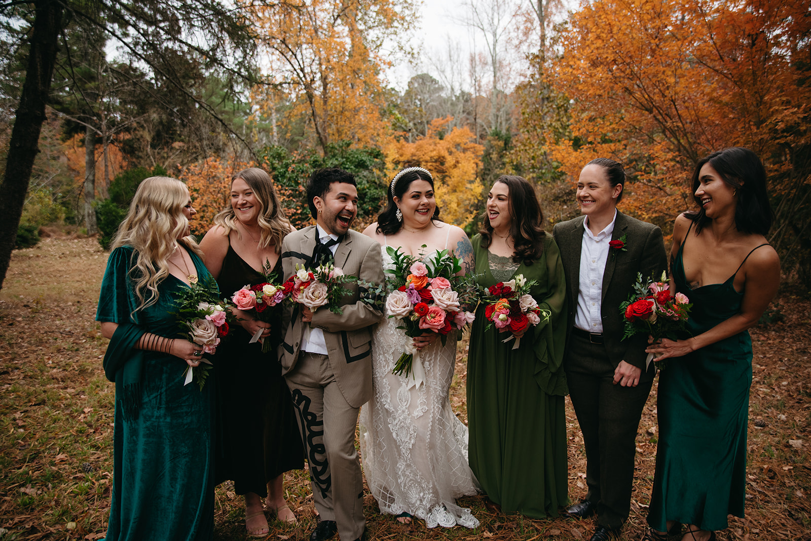 Fall wedding at the Honeysuckle Tea house in Chapel Hill with dark and moody wedding photographer. 