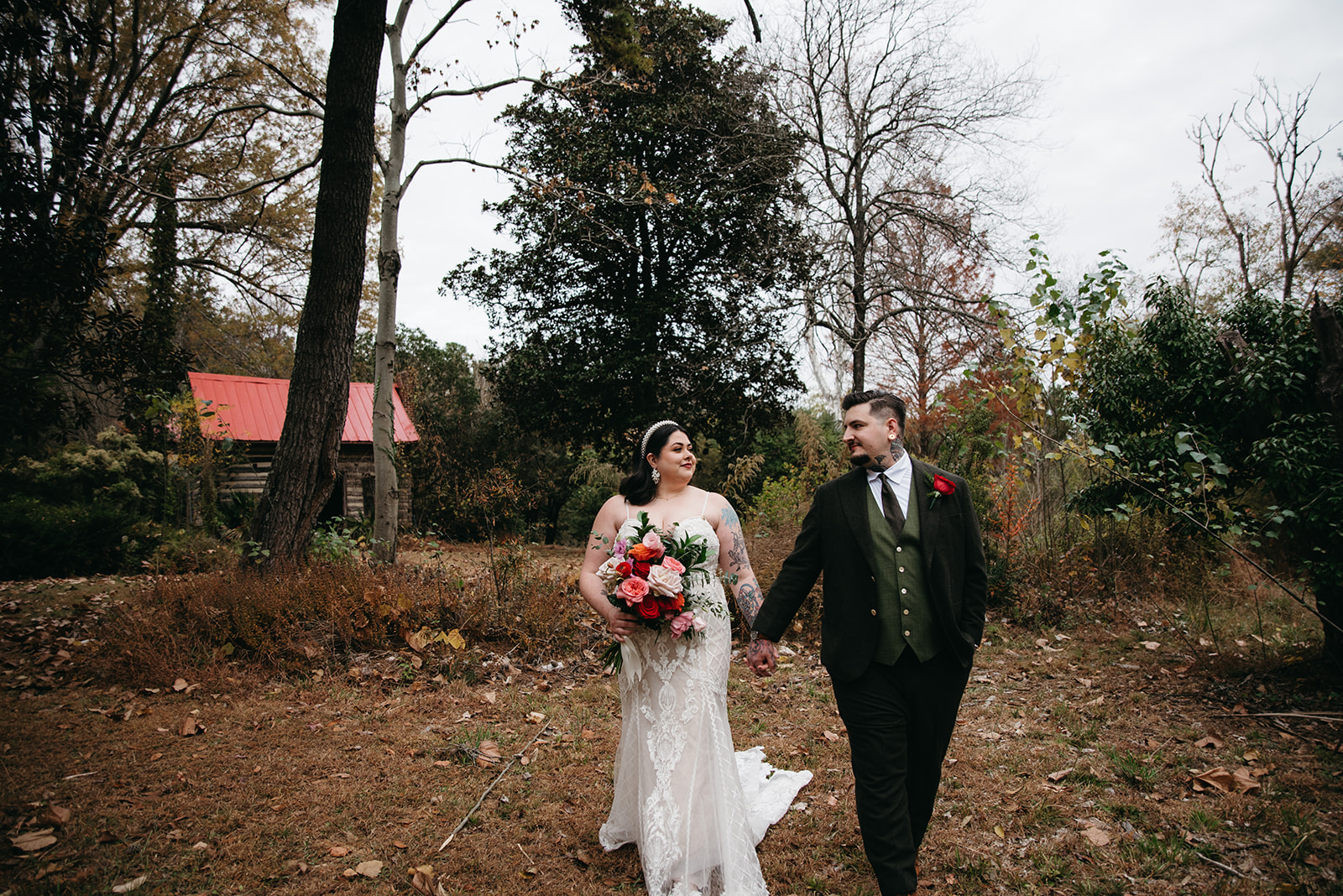 Fall wedding at the Honeysuckle Tea house in Chapel Hill with dark and moody wedding photographer. 