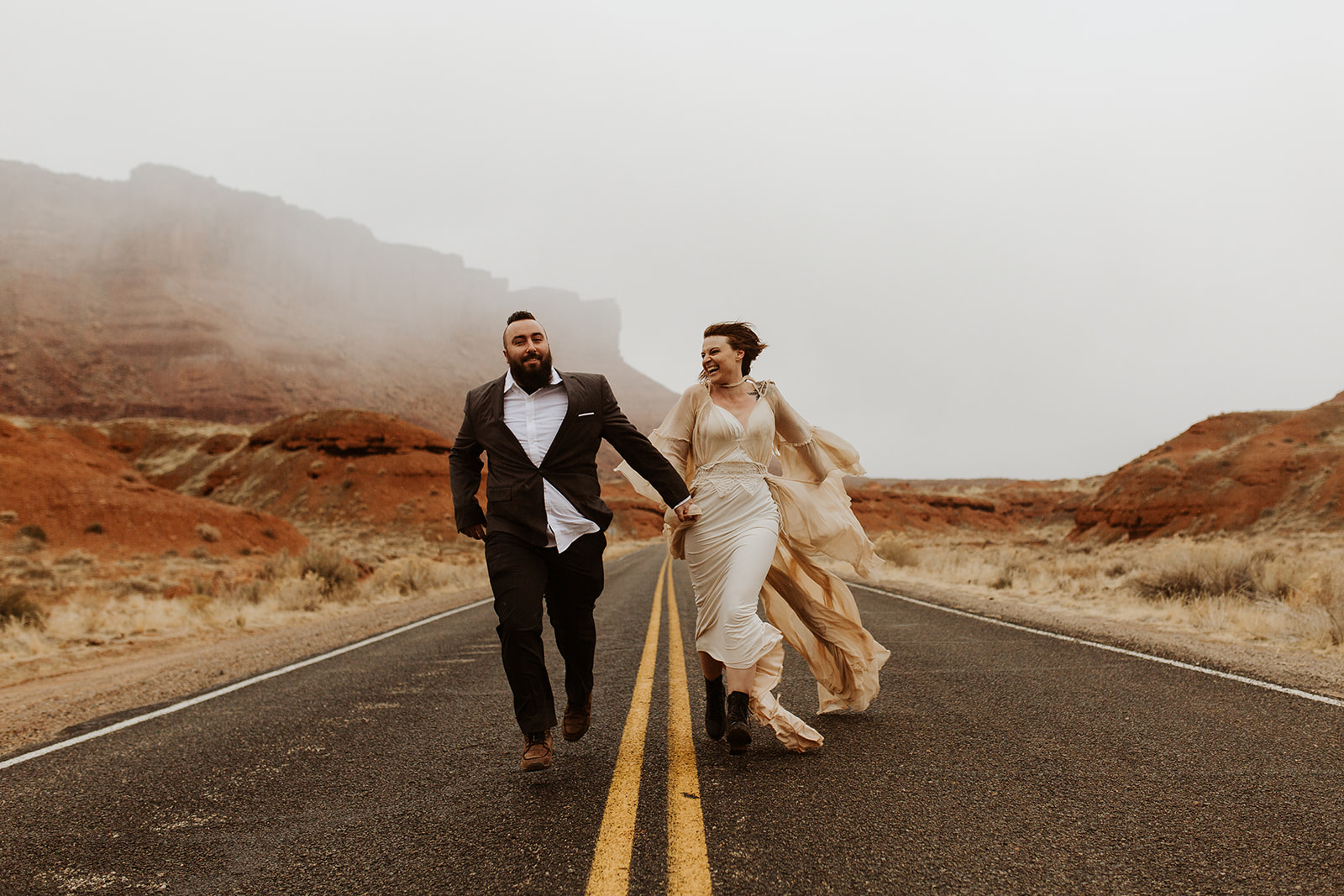 couple explores Moab during outdoor elopement