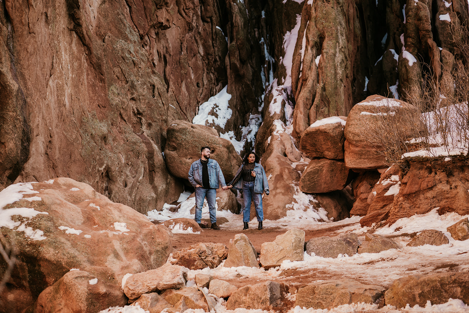 Romantic winter engagement session at Garden of the Gods in Colorado Springs, Colorado