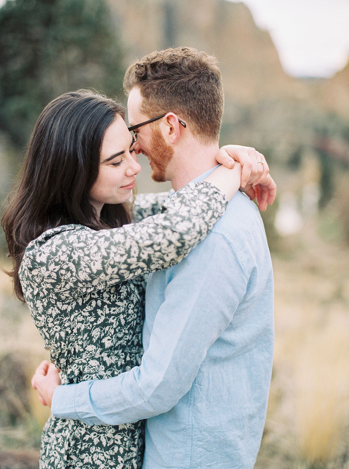 A couple photographed on medium format film for their engagement photos in Bend, Oregon