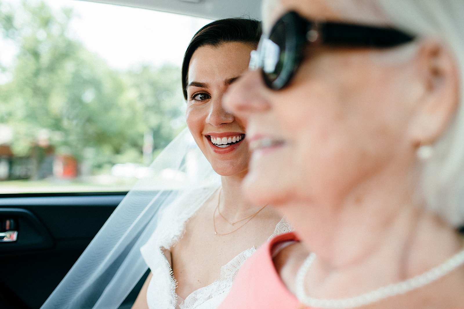 A bride and her grandma on her wedding day in downtown Louisville 