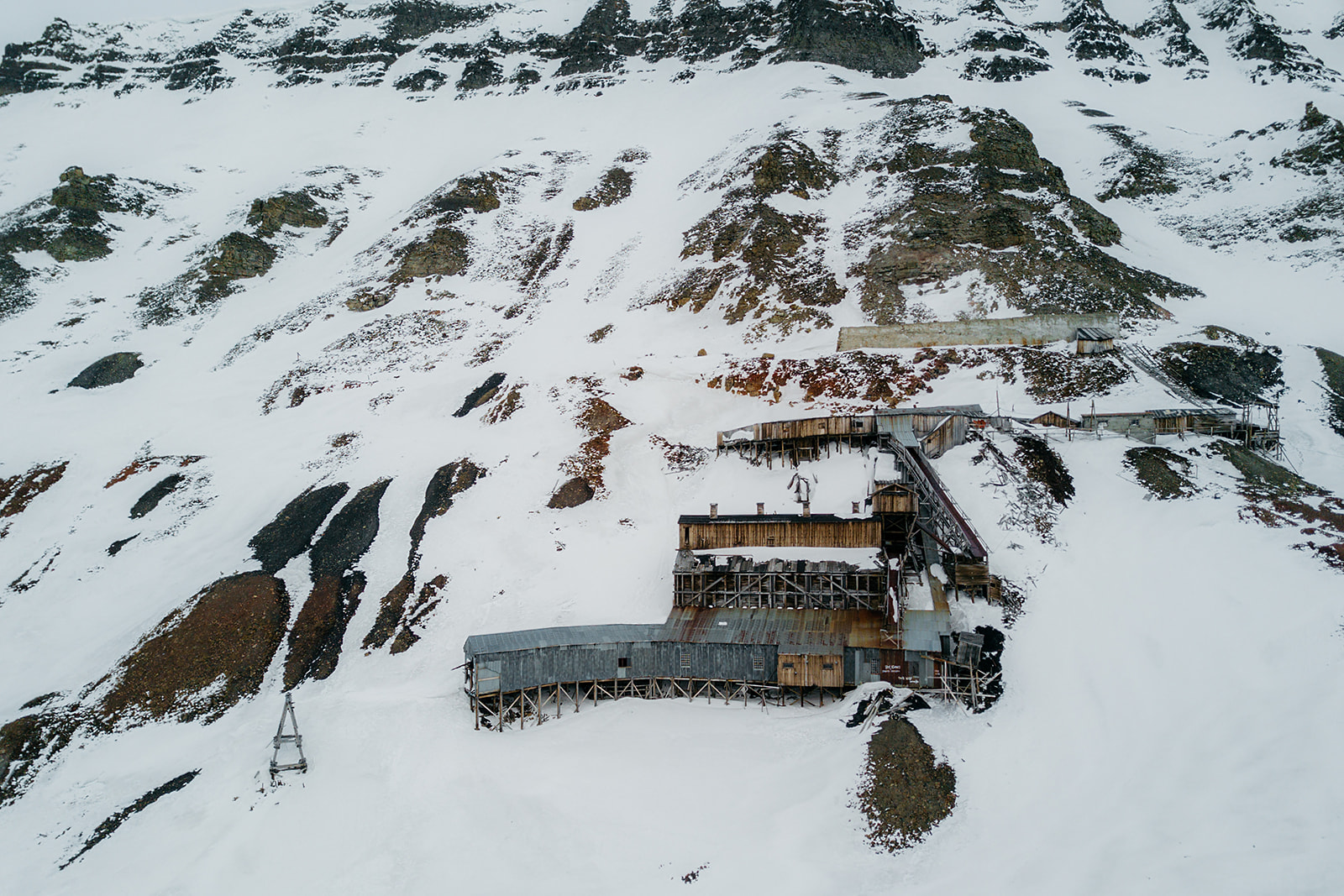 snow covered abandoned coal mine of Longyearbyen on Svalbard