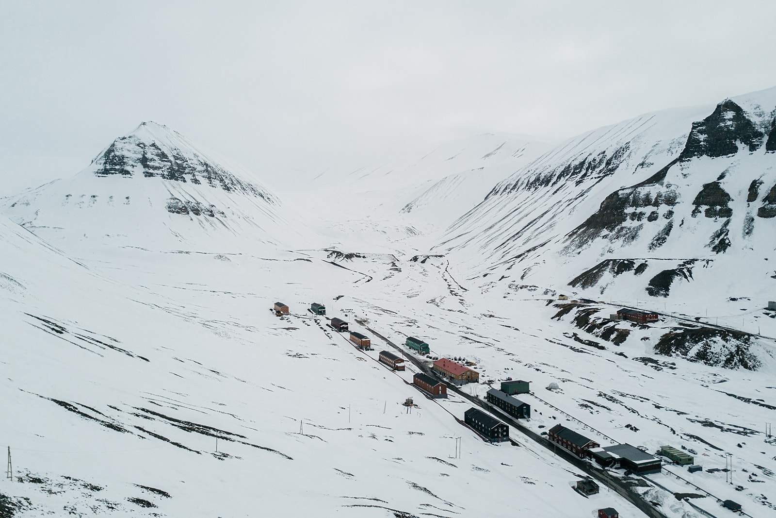 snow covered settlement of Longyearbyen on Svalbard