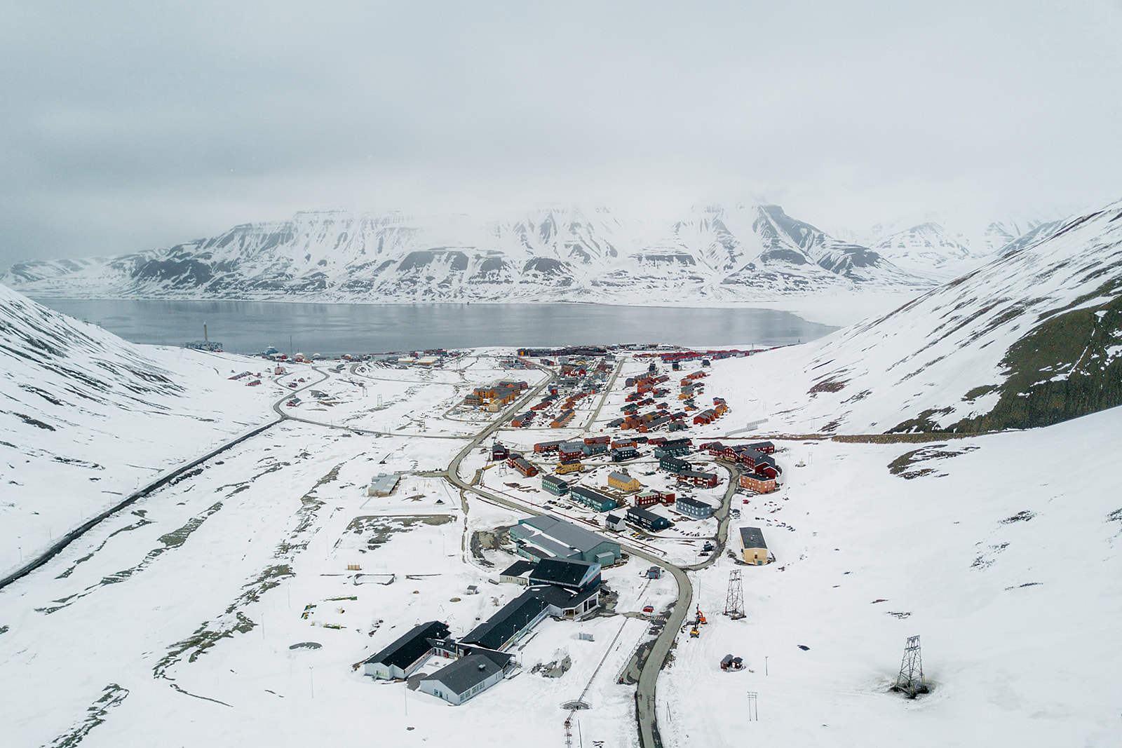 snow covered settlement of Longyearbyen on Svalbard