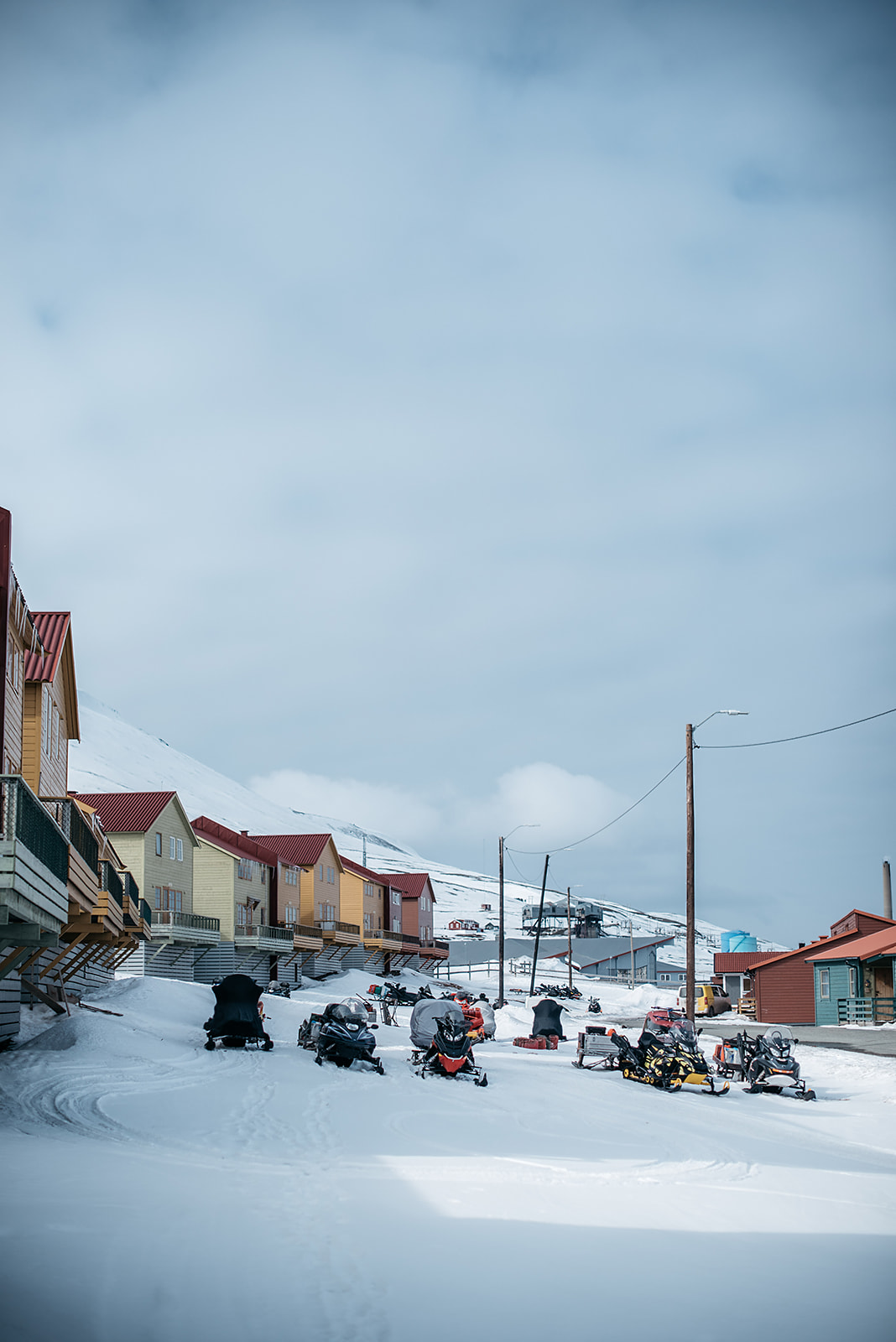 snow mobil in settlement on Svalbard